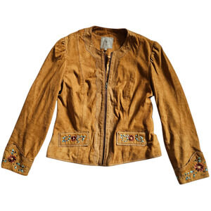 Vintage Suede Jacket Rhinestone Embroidery Double D Ranch Coachella Vibes - S
